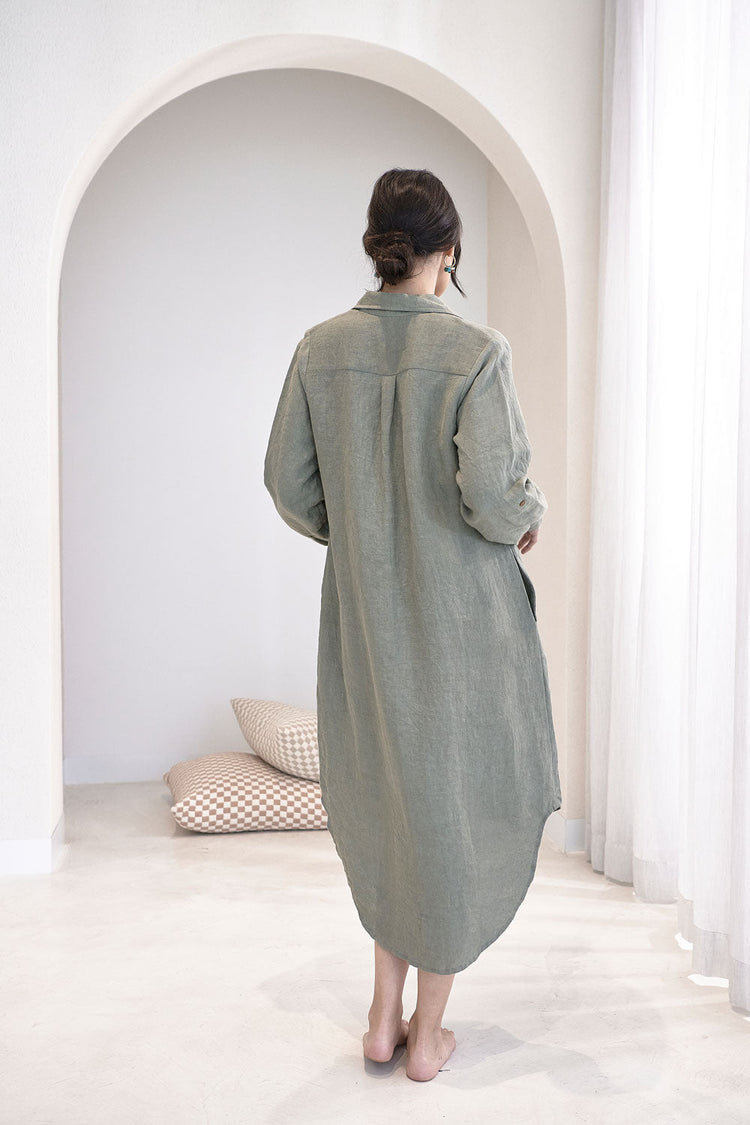 Fundamental Linen Shirt Dress - Pistachio Seven Sundays Co Fundamental Linen Shirt Dress - Pistachio Seven Sundays Co