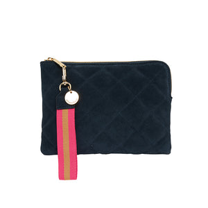 Paige Clutch with Wristlet QUILTED NAVY SUEDE