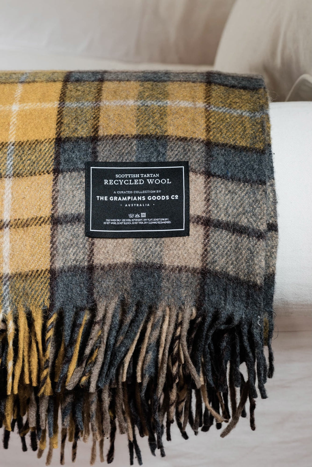 Recycled Wool Scottish Tartan Blankets | GOLD